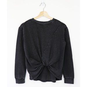 NEW Z by Zella Farrah Twist Front Pullover Sweatshirt Long Sleeve Washed Black L